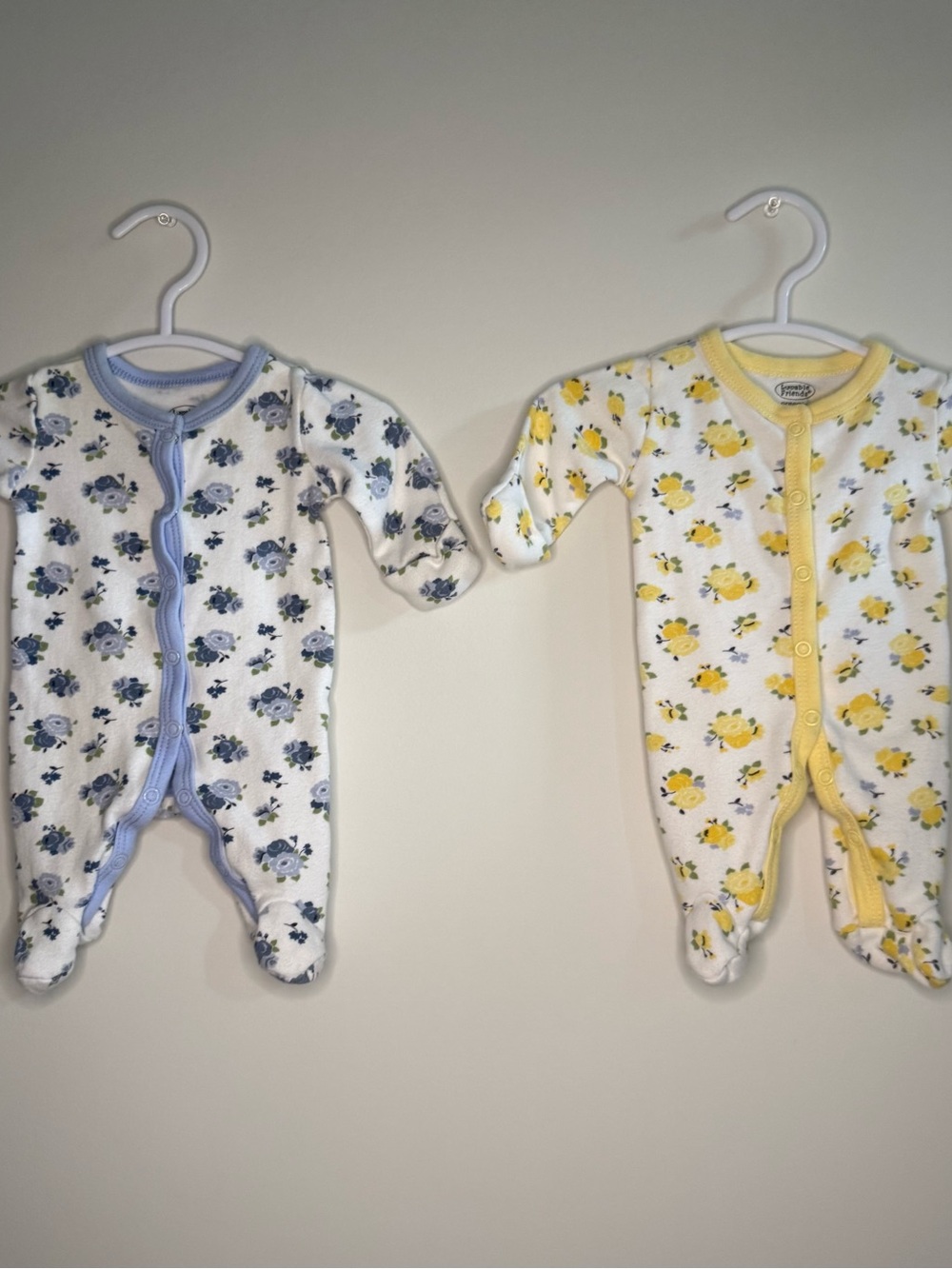 Luvable Friends Yellow Floral & Blue Floral Baby Footie bundle